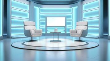 The Future of Game Shows. A Simple, Modern Setting with Two Chairs and a Whole Lot of Fun. AI Generative photo