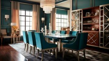 Generative AI, Glamorous Art Deco Dining Room photo