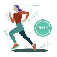 The girl runs intensely. Push in front. Vector illustration