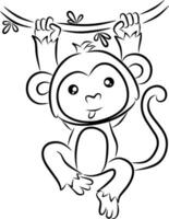 Monkey line art for coloring book page vector