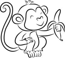 Monkey line art for coloring book page vector