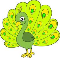 Peacock cartoon bird for coloring book page vector