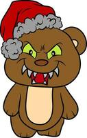 Evil teddy bear with Christmas hat vector
