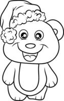 Evil teddy bear with Christmas hat line art vector