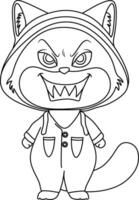 Scary cat line art for coloring book page vector