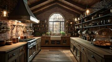 Generative AI, Cozy and Charming Rustic Kitchen Design photo