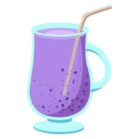 Lavender cocktail in a glass goblet with a straw. Vector illustration isolated on white background.