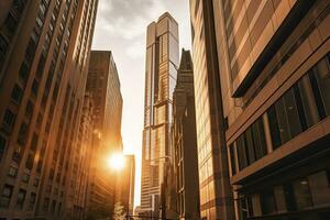 A majestic city skyline during the golden hour. AI Generative photo