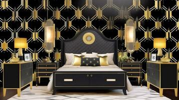 Generative AI, Glamorous and Luxurious Art Deco Bedroom photo