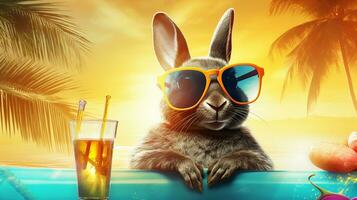 Chillin' Bunny A Rabbit's Tropical Getaway, AI Generative photo