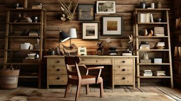 Generative AI, Cozy Home Office with Rustic Charm photo