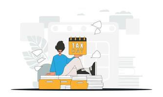 A fashionable man holds a calendar in his hand. TAX day. Graphic illustration on the theme of tax payments. vector