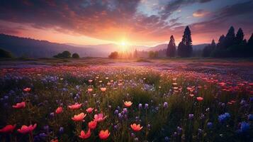 generativo ai, encantado floraciones un vibrante tapiz de flor silvestre prados foto