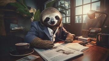 Slothful Elegance A Dapper Sloth's Morning Routine photo