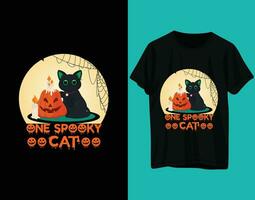 uno escalofriante gato Víspera de Todos los Santos camiseta diseño vector