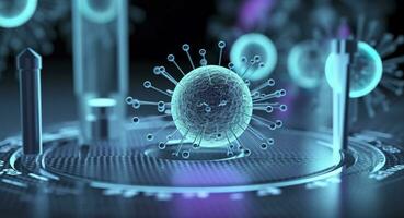 Scientists studying the serious coronavirus, virus. Pharmaceutical scientific research background. AI Generative photo