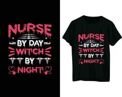 Nurse by day witch by night halloween tshirt design vector