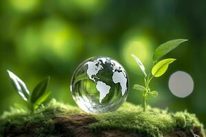 Crystal globe icon for environment social governance concept. Generative AI photo