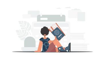 A woman sitting on the floor with a book vector