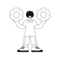 He grips gears in his grasp. Illustration done in vector format.