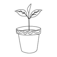 One line illustration design plant with pot icon vector