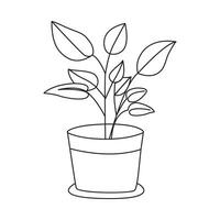 One line illustration design plant with pot icon vector
