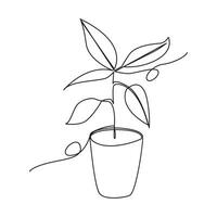 One line illustration design plant with pot icon vector