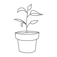 One line illustration design plant with pot icon vector