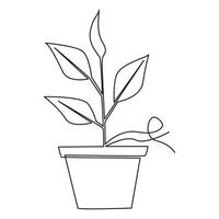 One line illustration design plant with pot icon vector