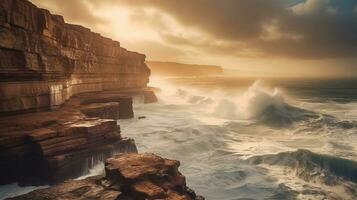 Generative AI, Dramatic Coastlines rugged and coastlines with crashing waves and cliffs photo