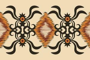 Ethnic Ikat fabric pattern geometric style.African Ikat embroidery Ethnic oriental pattern brown cream background. Abstract,vector,illustration.Texture,clothing,frame,decoration,carpet,motif. vector