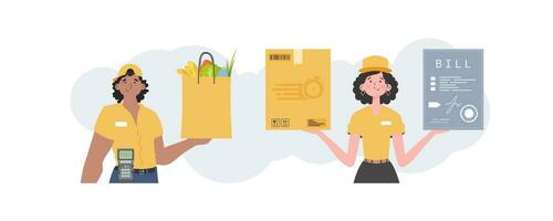 Delivery team. Ready delivery banner. Cartoon style. Vector. vector