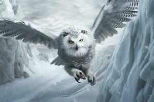 owl on a winter snow background. Generative AI photo