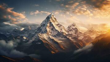 Generative AI, Majestic Mountains the grandeur of towering mountain ranges. photo