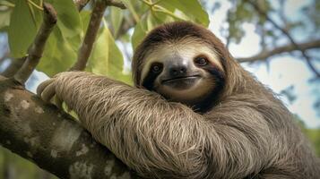 Tranquil Slumber Sleepy Sloth Resting on Tree Branch photo