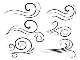 hand drawn set wind doodle blow, gust design isolated on white background.  illustration vector handrawn style