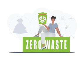 un hombre se sienta y sostiene un urna en su manos. el concepto de ecología y reciclaje. de moda personaje estilo. vetcor. vector