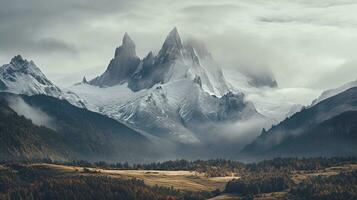 Generative AI, Majestic Mountains the grandeur of towering mountain ranges. photo