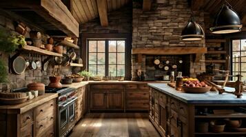 Generative AI, Cozy and Charming Rustic Kitchen Design photo