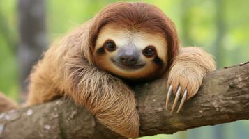 Tranquil Slumber Sleepy Sloth Resting on Tree Branch photo