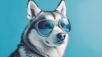 Generative AI, Cool Canine Vibes Siberian Husky Sporting Sunglasses photo