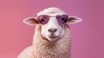 Generative AI, Cool Sheep Stylish Shades on a Pastel Playground photo