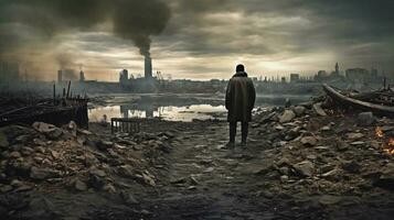 Generative AI, Dystopian future a dark and moody images photo