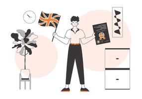 A man helps teaches English. The concept of learning a foreign language. Linear style. vector