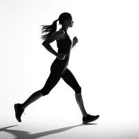 Sporty woman runner in silhouette on white background photo