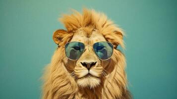 Generative AI, Cool King of the Jungle Lion Sporting Sunglasses photo