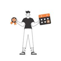 The boy helps teaches English. The concept of learning a foreign language. Linear style. Isolated, illustration. vector