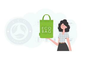 el concepto de ecología y cuidado para el ambiente. el niña es participación un eco bolso en su manos. tendencia estilo.vector ilustración. vector