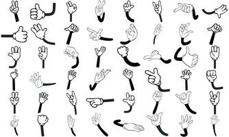 Cartoon gloved arms. Comic hands in gloves, retro doodle arms with different gestures vector isolated illustration icons set. Cartoon Hands Set..