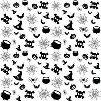 Halloween festive seamless pattern. Endless background with pumpkins, skulls, bats, spiders, ghosts, bones, candies, spider web and speech bubble with boo.Halloween vector seamless pattern